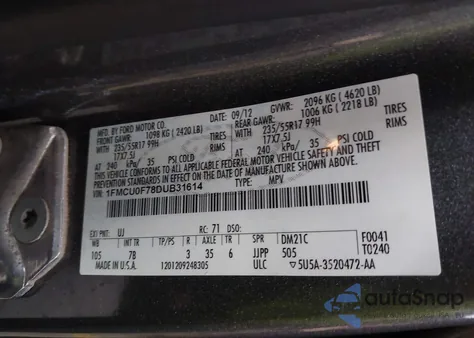 2013 Ford Escape S из США, поврежденный, VIN 1FMCU0F78DUB31614